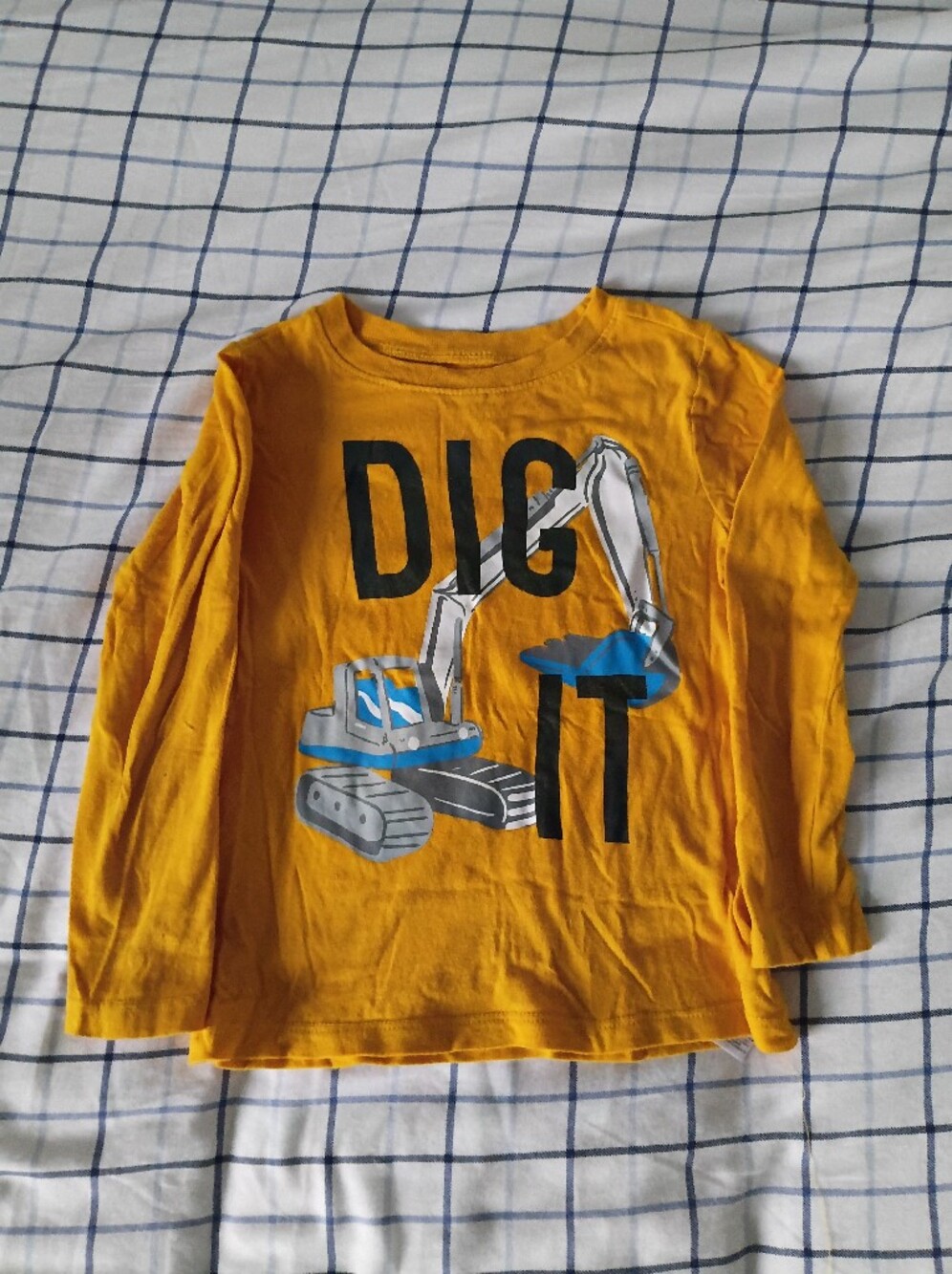 Old Navy Boys Yellow Long-Sleeve  with Excavator Graphic Dig It T-Shirt Size 4T